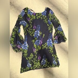 NWT Jessica Howard Navy Blue Floral Bell Sleeve‎ Shift Dress 8